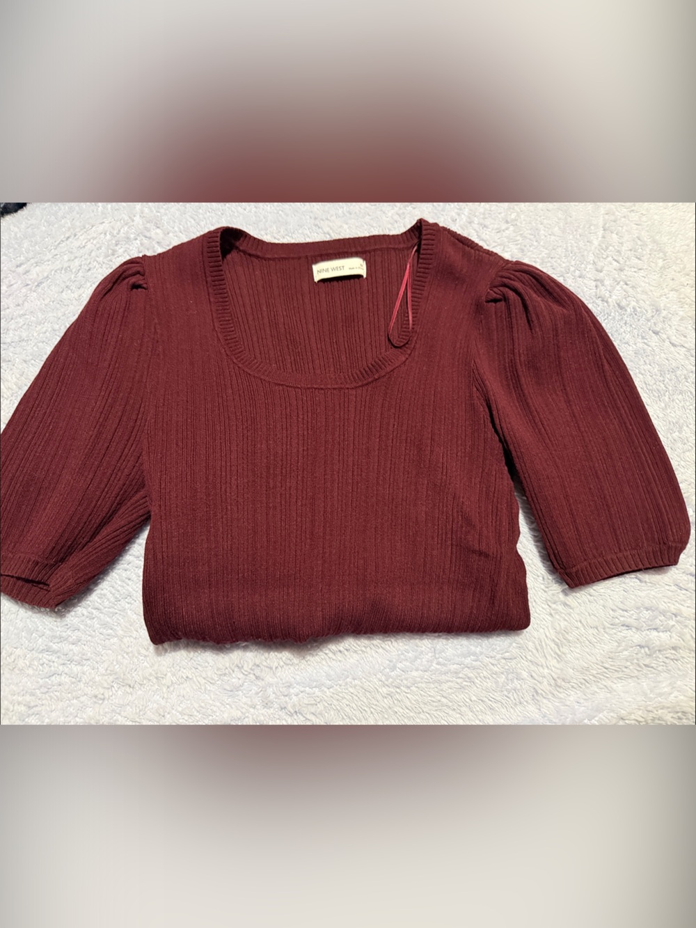 Nine West Ribbed Scoop Neck Top - Burgundy